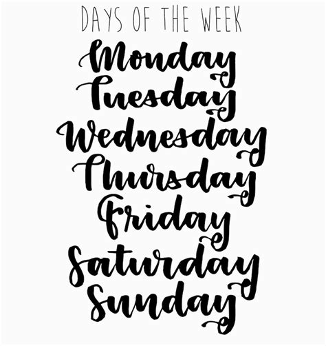 Days of the Week Clip Art Set, Word Art Clip Art, Black Lettering, Weekly Clip Art, Digital ...