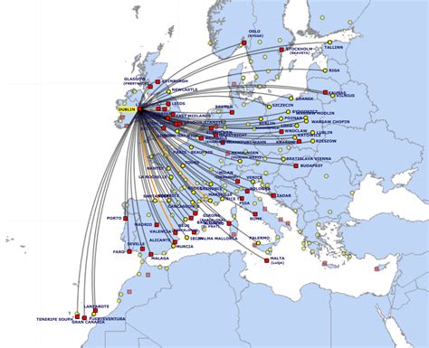 Ryanair route map - from Dublin