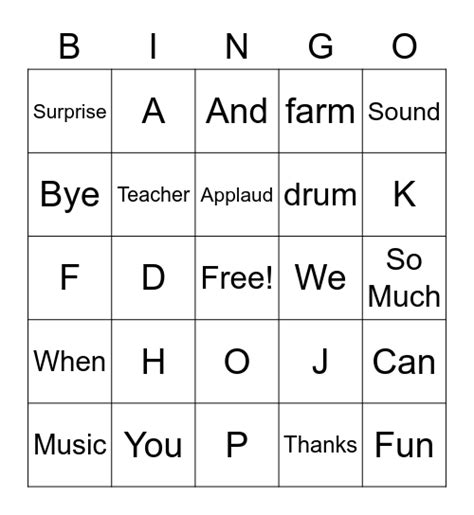 American Sign Language Bingo Card