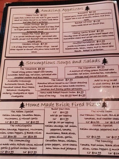 Menu at Tamarack Tap pub & bar, McNaughton, Hwy 47