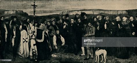 Funeral at Ornans', circa 1850, . Mourners and priest at the funeral ...