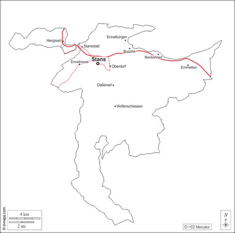 Nidwalden free map, free blank map, free outline map, free base map outline, main cities, roads ...