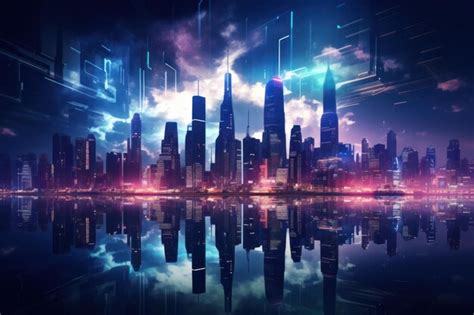 Premium Photo | Skyscrapers glowing illuminate the futuristic cityscape ...