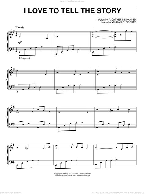 Hankey - I Love To Tell The Story, (intermediate) sheet music for piano solo