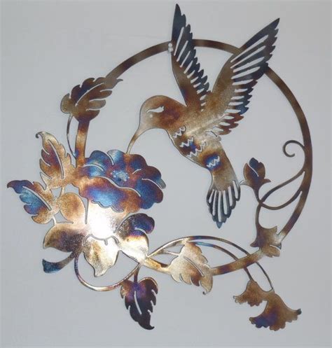 Hummingbird and Flower Metal Sign, Heat Colored Wall decor ...