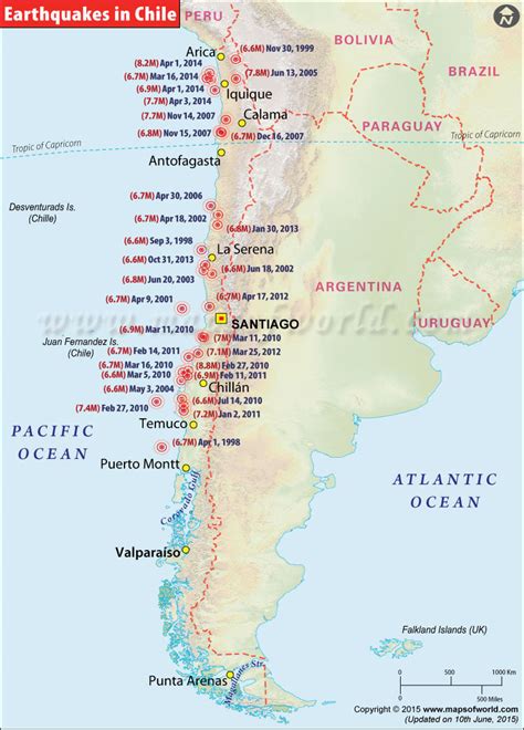 Chile Earthquake Map - Areas affected by Earthquakes in Chile