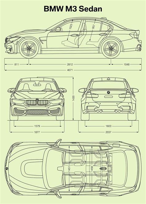 2014 BMW M3 Sedan car blueprint 38466752 Vector Art at Vecteezy