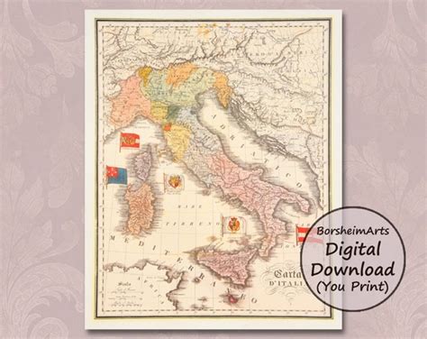 Old Historical Map of Italy Vintage Regional Flags & | Etsy