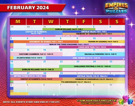 February 2024 Calendar of Events | Empires & Puzzles