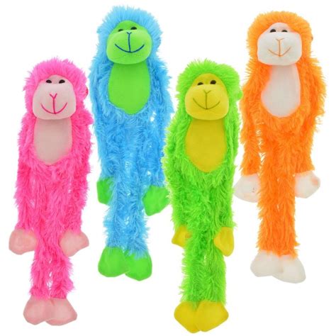 Fuzzy Friends Set of 4 Plush Brightly Colored Hanging Monkeys with ...