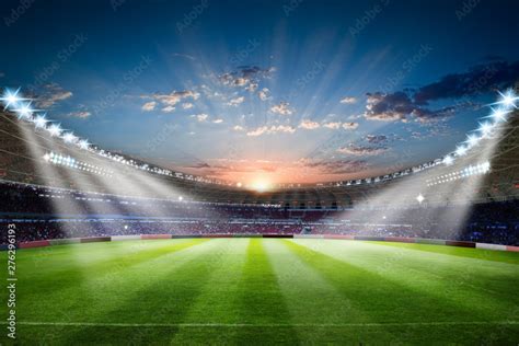 Football Stadium 3d rendering soccer stadium with crowded field arena ...