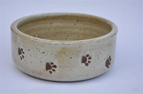 Handmade ceramic dog bowl with paw prints white pottery dog | Etsy