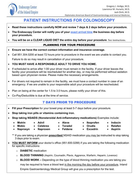 Colonoscopy Patient Instructions - Endoscopy Center of Inland Empire