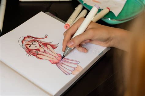 Hand Drawing a Cute Girl Anime Style Sketch with Alcohol Based Sketch Drawing Markers Stock ...