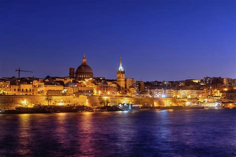 Valletta City Skyline At Night In Malta Photograph by Artur Bogacki ...