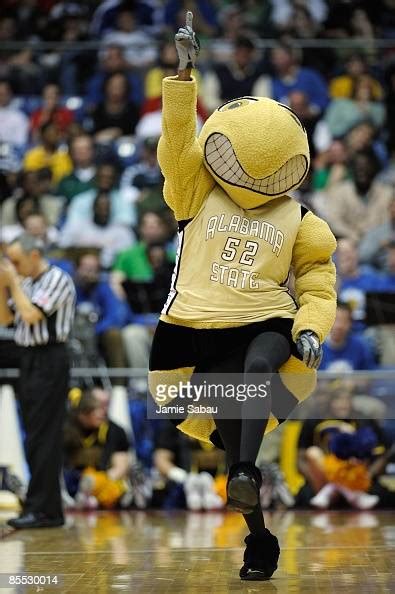 The Alabama State Hornets mascot performs during the opening round of ...