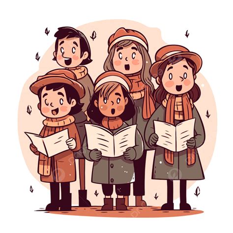 Christmas Caroling Vector, Sticker Clipart Cartoon Christmas Choir ...