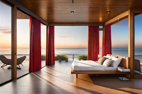 Premium AI Image | Bedroom with a view of the ocean and a balcony with ...