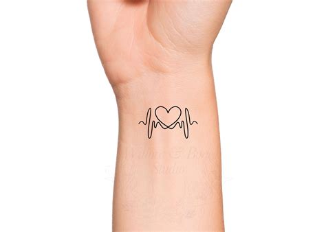 Heart EKG Heartbeat Love Symbol Outline Temporary Tattoo - Etsy