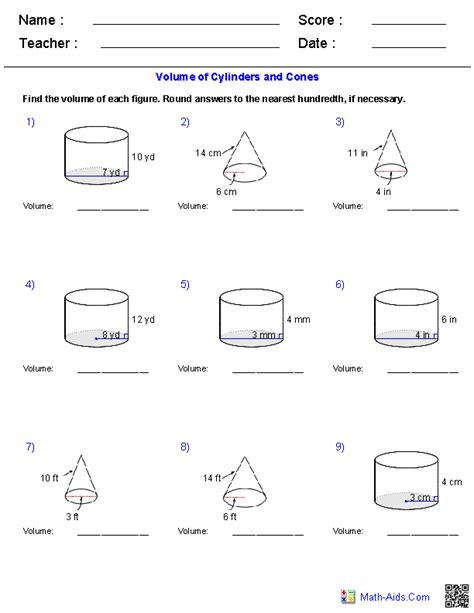 Surface Area And Volume Of Cylinder Worksheet