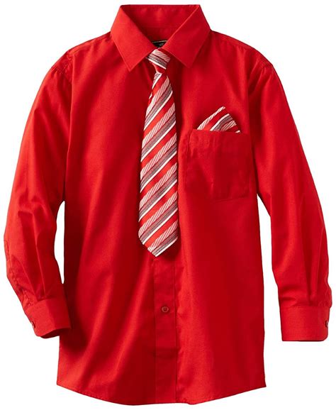 Big Boys' Dress Shirt with Tie and Pocket Square - Red - CY11082QIIP ...