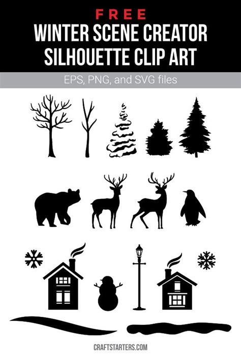 Free Winter Scene Creator Silhouette Clip Art | Silhouette clip art ...