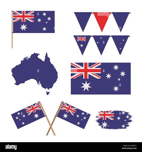 icons set of australia day with colorful australian flags maps and festoons Stock Vector Image ...