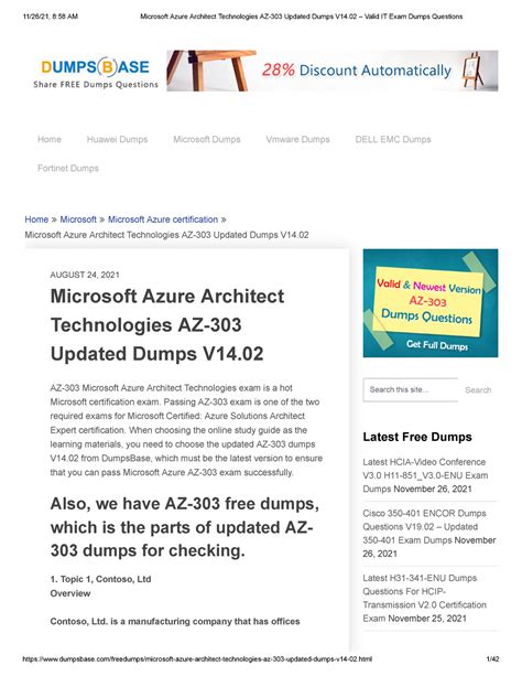 Microsoft Azure Architect Technologies AZ-303 Updated Dumps V14 ...