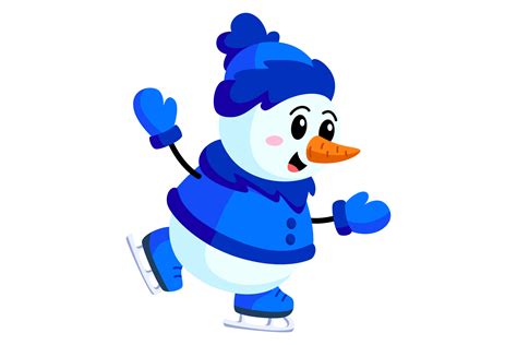 Happy Snowman Ice Skating. Cartoon Winte Graphic by ladadikart · Creative Fabrica