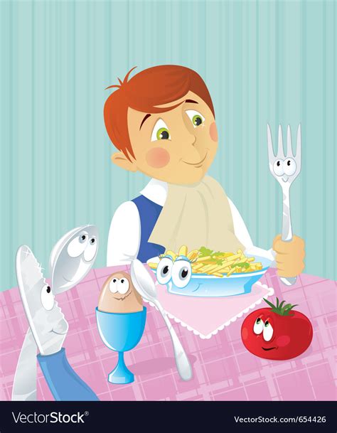 Boys dinner time Royalty Free Vector Image - VectorStock