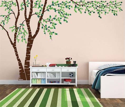 Birch Tree Forest Canopy Blowing Leaves Vinyl Wall Decal #1376 (White ...