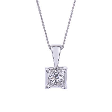 18ct White Gold Princess Cut 0.25ct Diamond Solitaire Necklace