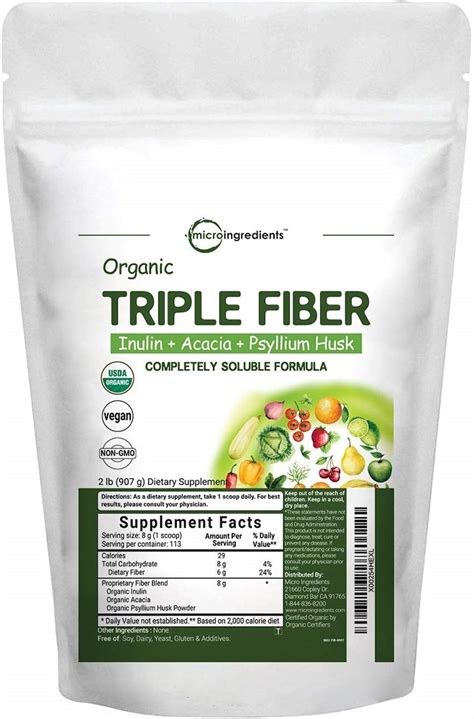 Organic Triple Soluble Fiber Powder (Inulin, Acacia, Psyllium Husk),(32 Ounce) - Herbs & Botanicals