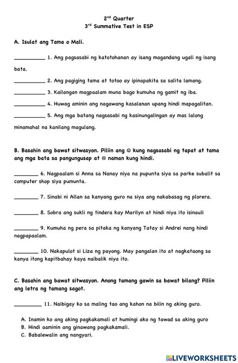 Summative Test in ESP worksheet | Live Worksheets