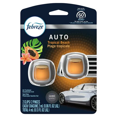 Febreze AUTO Odor-Eliminating Car Freshener Vent Clip Tropical Beach, .06 Oz. Car Vent Clip ...