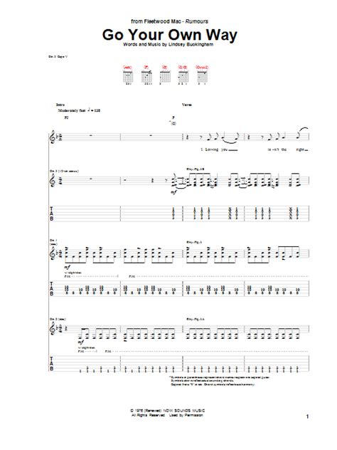 Go Your Own Way Sheet Music | Fleetwood Mac | Guitar Tab