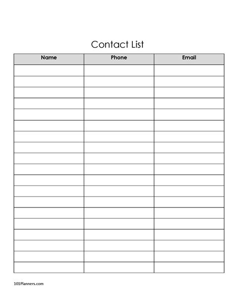 Free Contact List Template Use These Customizable And Printable ...