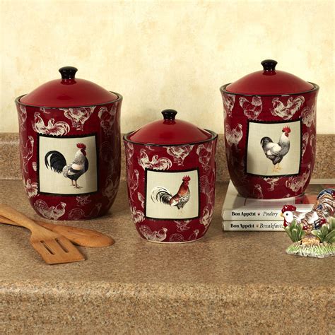 chicken canisters | Home Country Rooster Canister Set Burgundy Set of Three | Country Home ...