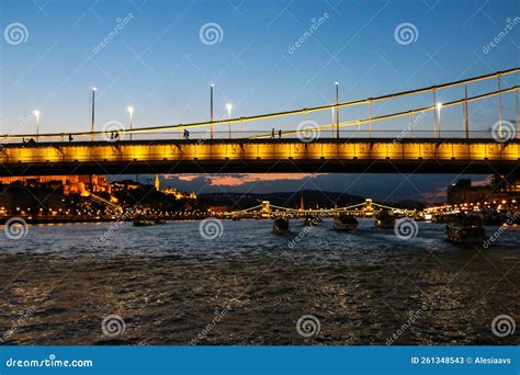 Evening View of the Danube River, Bridges, Sights of Budapest. Hungary ...