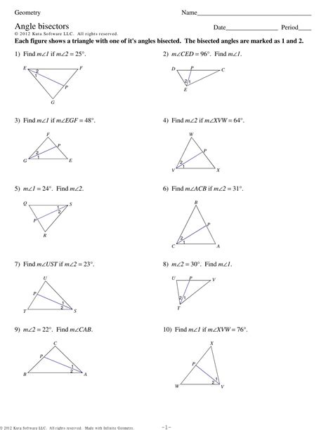 Angle Bisector Worksheet Pdf With Answers - Angleworksheets.com