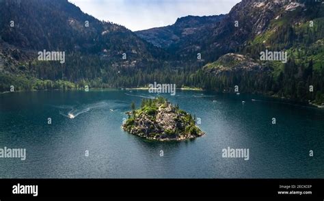 Drone view of the Fannette Island in Emerald Bay South Lake Tahoe California Stock Photo - Alamy