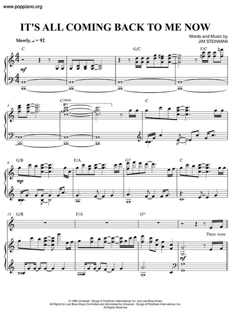 Celine Dion-It's All Coming Back To Me Now Sheet Music pdf, - Free Score Download ★