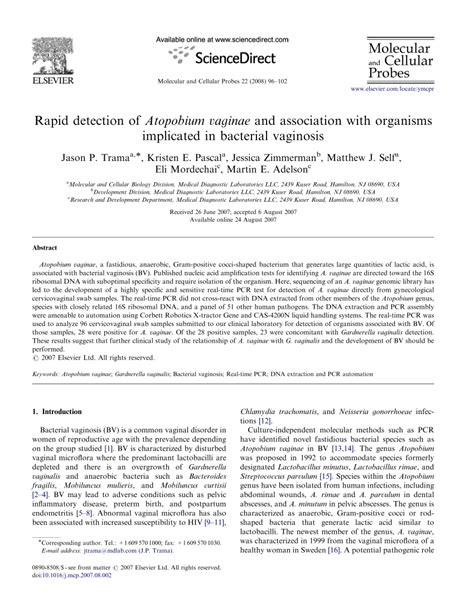 (PDF) Atopobium vaginae triggers an innate immune response in an in ...