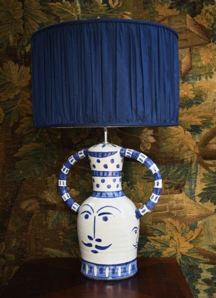 Hilaire – Blue & White Ceramic Table Lamp with Man’s Face – Kinkatou Studio London