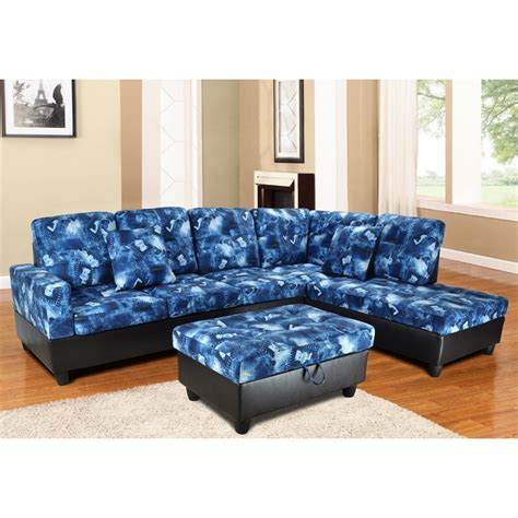 Upgrade your living room with this stylish blue denim sectional sofa set. The extra stora ...