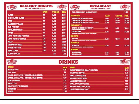 In-n-Out Donuts Menu, Menu for In-n-Out Donuts, Ruston, Ruston - Urbanspoon/Zomato