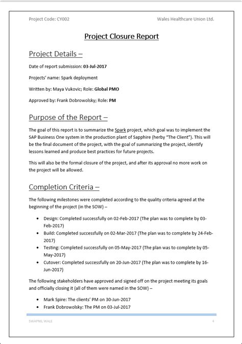 Project Closure Report Word Template – ITSM Docs - ITSM Documents ...