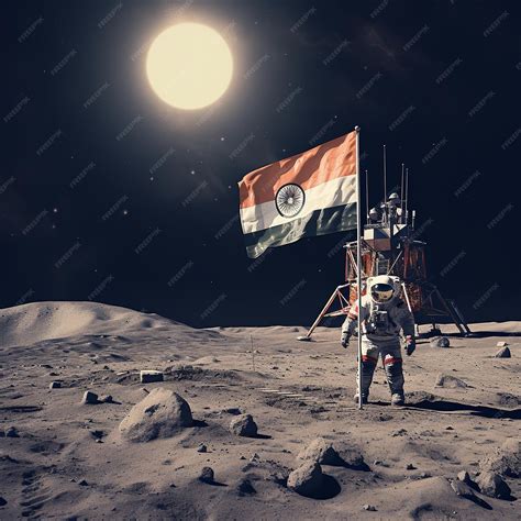 Premium AI Image | illustration of Indian flag landing on moon