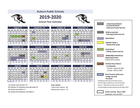 2019 - 2020 Updated School Year Calendar | Auburn Public Schools