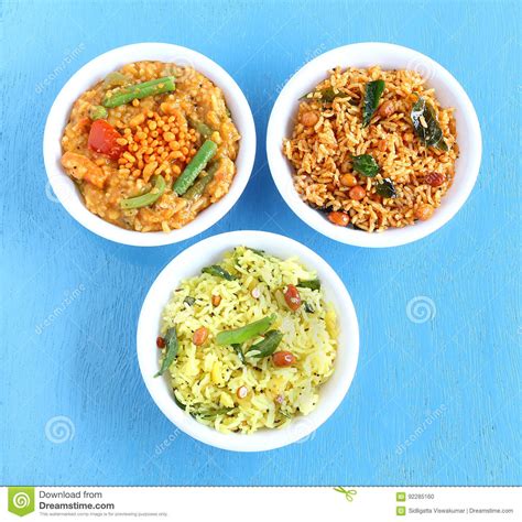 South Indian Traditional Vegetarian Rice Dishes Stock Photo - Image of ...